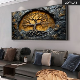 Resim 1 adet Vintage Ağaç Tuval Sanat Baskısı, 59.99x119.99cm - Çerçevesiz Modern Soyut Duvar Dekoru Oturma Odası, Yatak Odası, Koridor için - Rustik Altın Ağaç Tasarımı ile Büyük Boy Poster, Ağaç Dekoru 
