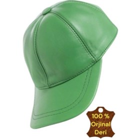 Resim Unisex %100 Deri Arkadan Ayarlanabilir Baseball Kep Şapka Yeşil 