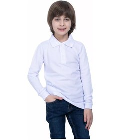Resim Kare Çocuklar İçin Uzun Kollu Beyaz Polo Yaka Gömlek 141715563 Beyaz 