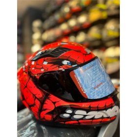 Resim RSV Fazer Siyah Vizör Fantastic Red Shinny Full Face Güneş Vizörlü Motosiklet Kaskı 
