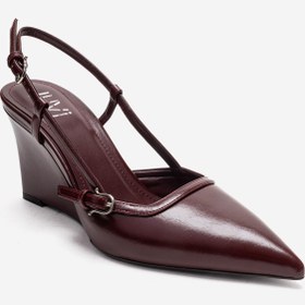 Resim LuviShoes CELIA Bordo Cilt Sivri Burunlu Kadın Dolgu Topuklu Ayakkabı 