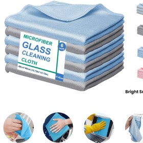 Resim 6 adet Mikrofiber Cam Temizleme Bezleri, Fiber Olmayan, Pürüzsüz Yüzey, Çizik Olmayan, Su Lekeleri Giderme, Pencere ve Ayna, Araba Pencere Temizliği, Makinede Yıkanabilir 