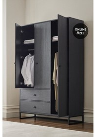 Resim Enza Home Kalinsta 3 Kapaklı Gardırop - Siyah 