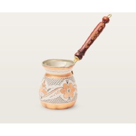 Resim Erzincan El İşlemeli Bakır Orta Tombik Cezve Beyaz 