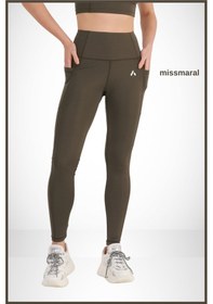 Resim Kadın Tayt Haki Yüksek Bel Çift Cep Detaylı Mevsimlik Toparlayıcı Spor & Casual 1057 Haki 