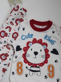Resim RİSEONBABY Aslanlı Uzun Kol Erkek Bebek Pijama Takımı Kırmızı 