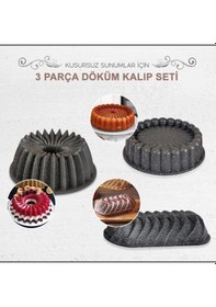 Resim Esta Slice Döküm Granit Kaplama 3 Lü Kek Kalibi Seti 