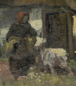 Resim Farmhouse in Nuenen by Van Gogh, 3d Printed with texture and brush strokes looks like original oil painting. - 19"x13" in / 50x34 / Floating Black Frame 