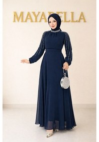 Resim Mayabella İşlemeli Abiye Tesettür 20251311-mb3 Lacivert 