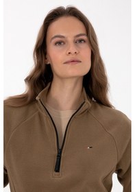 Resim U.S. Polo Assn. Kadın Haki Fermuarlı Dik Yaka Polar Sweatshirt 50316714-VR027 