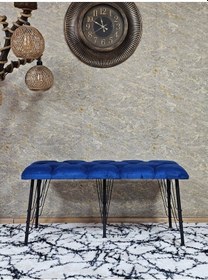 Resim Zafir Metal Siyah Tel Ayaklı 100 Cm Puf Bench - Puf - Bench - Oturak - Mutfak Oturağı - Antre Oturağı Mavi 