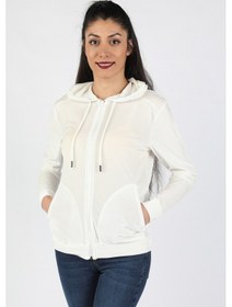 Resim Kadın Kapüşonlu Kadife Sweatshirt Bej Bej 