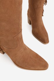 Resim TUNAELLİ KADIN TABA SÜET HAKİKİ DOĞAL DERİ KÖRÜKLÜ PÜSKÜLLÜ WESTERN ÇİZME 