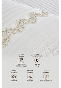 Resim Evlen Home Mihrimah Dantelli Lüks Yatak Örtüsü Seti Çift Kişilik %100 Pamuk Şık Zarif Yumuşak Krem Kırık Beyaz 