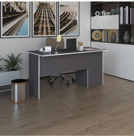 Resim Kenzlife Ofis Masası Miyamoto Gri Sol 75 140 60 Raflı Dolap Bilgisayar Çalışma Masası 