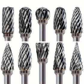 Resim 10 adet Karbür Frez Seti, Tungsten Çelik Çift Kesim Döner Dosyalar - Ahşap İşleme & Taşlama için Dayanıklı Freze Kesici Başlıklar, Pürüzsüz Bitirme için Çok Yönlü Tasarımlar, Ahşap İşleme Araçları 