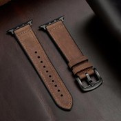 Resim Apple Watch için Şık Kahverengi Suni Deri & Kauçuk Saat Kayışı | Terlemeye Karşı Koruyucu, Toka ile Ayarlanabilir | Seri 1-SE'den Ultra'ya Uygun | Boyutlar 38mm-49mm, Apple Watch Aksesuarları için 