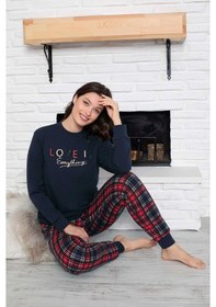 Resim Guava Kadın Bisiklet Yaka Bilek Manşet/lastikli 2 İplik Cepli Kışlık Jogger Eşofman Pijama Takımı Homewear Lacivert 
