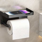 Resim Polished Finish ve Telefon Standı ile No-Drill Easy-Install Duvara Monte Tuvalet Kağıdı Tutucu, Kullanım Rackerleri 