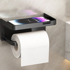 Resim Polished Finish ve Telefon Standı ile No-Drill Easy-Install Duvara Monte Tuvalet Kağıdı Tutucu, Kullanım Rackerleri 