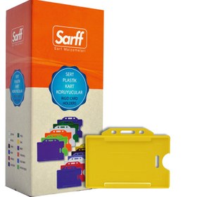 Resim Sarff Sarı Sert Plastik Yaka Kartı Kabı - 50’li Paket (Yatay Tip) 