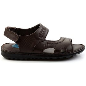 Resim Kahve Hakiki Deri Erkek Sandalet E05437181303 Kahverengi 