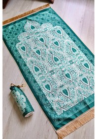 Resim Rumi Desenli İpek Dokulu Keseli Seccade S1030 Yeşil Renk Mavi 