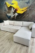 Resim Erduran Mobilya Angelo 3 Modül + 1 Puf Köşe Koltuk Takımı (4 Modül) Kadife Kumaş Sırt Minderli 