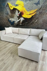 Resim Erduran Mobilya Angelo 3 Modül + 1 Puf Köşe Koltuk Takımı (4 Modül) Kadife Kumaş Sırt Minderli 