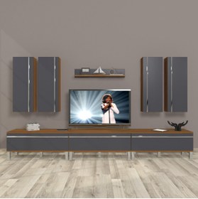 Resim Decoraktiv Eko 8d Mdf Krom Ayaklı Tv Ünitesi Tv Sehpası - Ceviz - Antrasit 