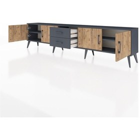 Resim Arges Tv Ünitesi 2 Raflı 2 Çekmeceli 4 Kapaklı 220x30x51 Antrasit-çam/antrasit Atlas Çam/antrasıt - Antrasıt 