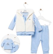 Resim Babydola Erkek Bebek Peluş Yelekli Sweat & Pantolon 3'lü Takım 