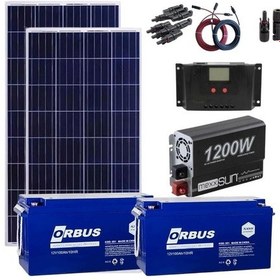 Resim Mini Bağ Evi Solar Paketi 1200W İnverter 250W Güneş Paneli 2 x 100Ah Jel Akü 