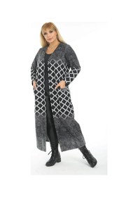 Resim Mia Butik Büyük Beden Gri Geometrik Desenli Uzun Hırka Gri 