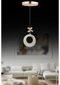 Resim İstanbul Avize Halka Tekli Gold Ledli Kristal Taşlı Avize Gold 