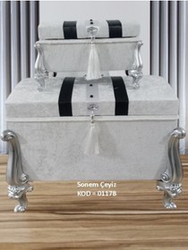 Resim Hasret Çeyiz Söz Nişan Bohça Gelin Damat Çeyiz Sandık 2li 0117b 