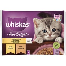 Resim Whiskas Pouch Pure Delight Jöle İçinde Tavuklu Hindili Yavru Kedi Konservesi 4 x 85 G 