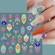 Resim 1 adet Canlı Bohemian 5D Kabartmalı Tırnak Sanatı Çıkartıları - Kendinden yapışkanlı Retro Çiçek Desenli Mandala ve Geometrik Tasarımlar, Pastel Pembe'den Tezgah'a Mavi'ye, Muhteşem Tırnak Süslemeleri İçin, Tırnak Sanatı Süslemeleri 