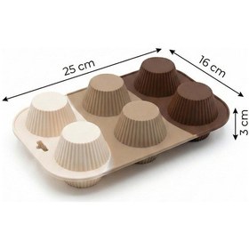 Resim Kahve Rengi 6 Lı Silikon Kek Ve Çikolata Kalıbı & Muffin Kabı Pişirme Gereci 16x25 Cm Kahverengi 
