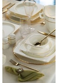 Resim Aryıldız 31035 Gold Rose Square Porselen 60 Parça Yemek Takımı Beyaz 