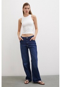 Resim Never More Yüksel Bel Wide Leg Jean Lacivert Lacivert 