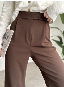 Resim Zenistra Kadın Kahverengi Cırt Kapamalı Geniş Paça Salaş Likralı Ayarlanabilir Bel Palazzo Pantolon 24fw0003 Kahverengi 