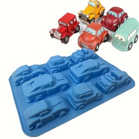 Resim 8 Delik Silikon Araba Kek Kalıbı - DIY Pişirme Kalıbı, El Yapımı Sabunlar ve Alçı El Sanatları için - Eğlenceli Yarış Araba Şekilleri - Gençlerin Partileri ve Ev Yapımı Yaratımları için Mükemmel, Pişirme Kalıbı 