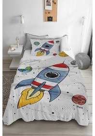 Resim Uzay Gezegen Desenli Tek Kişilik Pike ( Yastık Kılıflı ) 