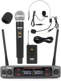 Resim Lastvoice Lv-502X-EY UHF Dijital 2x24 Kanal Çiftli EL Yaka Headset Telsiz Kablosuz Mikrofon 