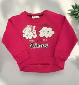 Resim Zekids Kız Bebek Dady Yazılı Bulut Baskılı Pamuklu Sweat-14461 Fusya 