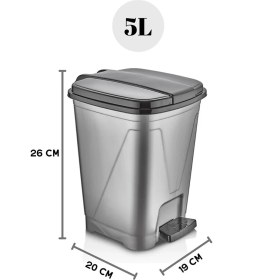 Resim Kare 5l Koyu Gri Pedallı Çöp Kovası, Mutfak, Banyo ve Ofis Için Şık ve Pratik 