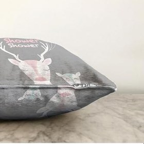 Resim RealHomes Çift Taraflı Gri Zeminde Sevimli Geyik Tasarımlı Çocuk Odası Raşel Örme Yastık Kırlent Kılıfı, Sonil-K4577-43x43cm 