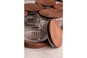 Resim 6'lı Ahşap Kapaklı Cam Kahvaltılık ve Çerezlik, 235 Ml, Şık ve Kullanışlı Tasarım 