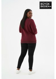 Resim Süperlife Kadın Büyük Beden Ny Newyork Baskılı Bisiklet Yaka İnce Sweatshirt Spr26bswk956-15 Bordo 